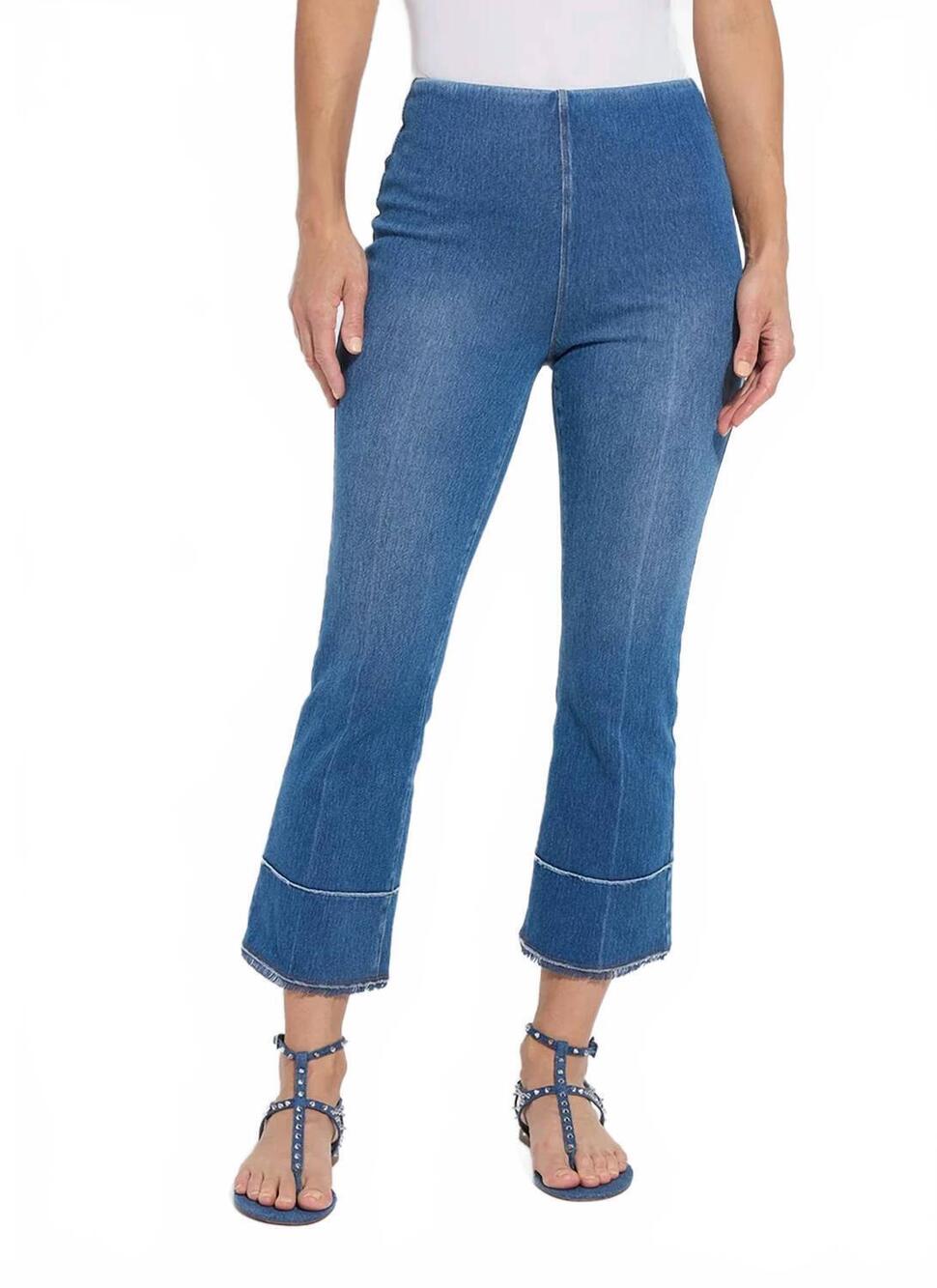 NEW LYSSE dara seamed hem crop denim jeans in mid wash